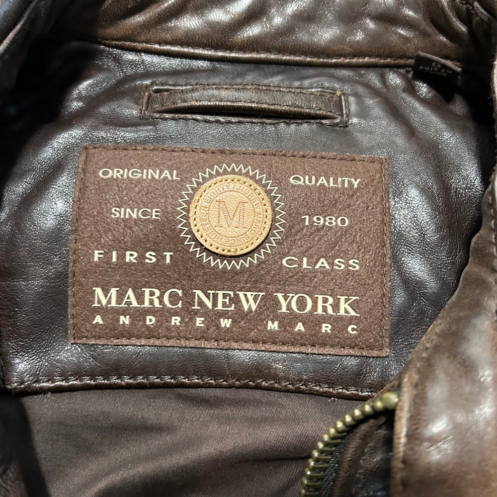 Marc New York Men's Brown Leather Jacket Moto Zip Up Distressed XL - Picture 10 of 13